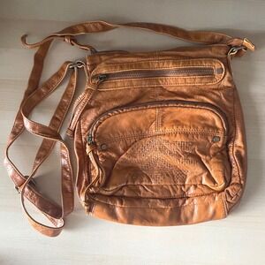 Y2K MUDD Boho Indie Crossbody Earthy Vegan Leather Orange Brown Bag embroidered